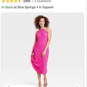 Women's Knit Plisse Midi Shift Dress - A New Day™ Hot Pink Size S